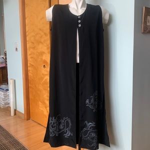 Gorgeous long vest & pants silk-screened dragons